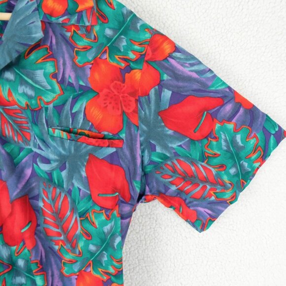 Hilo Hattie Shirt Mens Large Red Blue Floral Tropical Camp Hawaiian Cotton - Picture 3 of 8